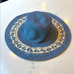 Theodora & Callum Blue & Cream Woven Sun Hat